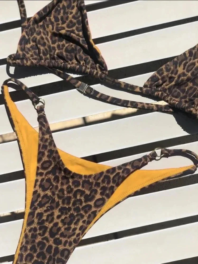 High Cut Micro Bikini Women Leopard Bandage Push Up Swimsuit Sexy Bathing Suit Padded Thong Swimwear Biquini Trajes De Baño 2026