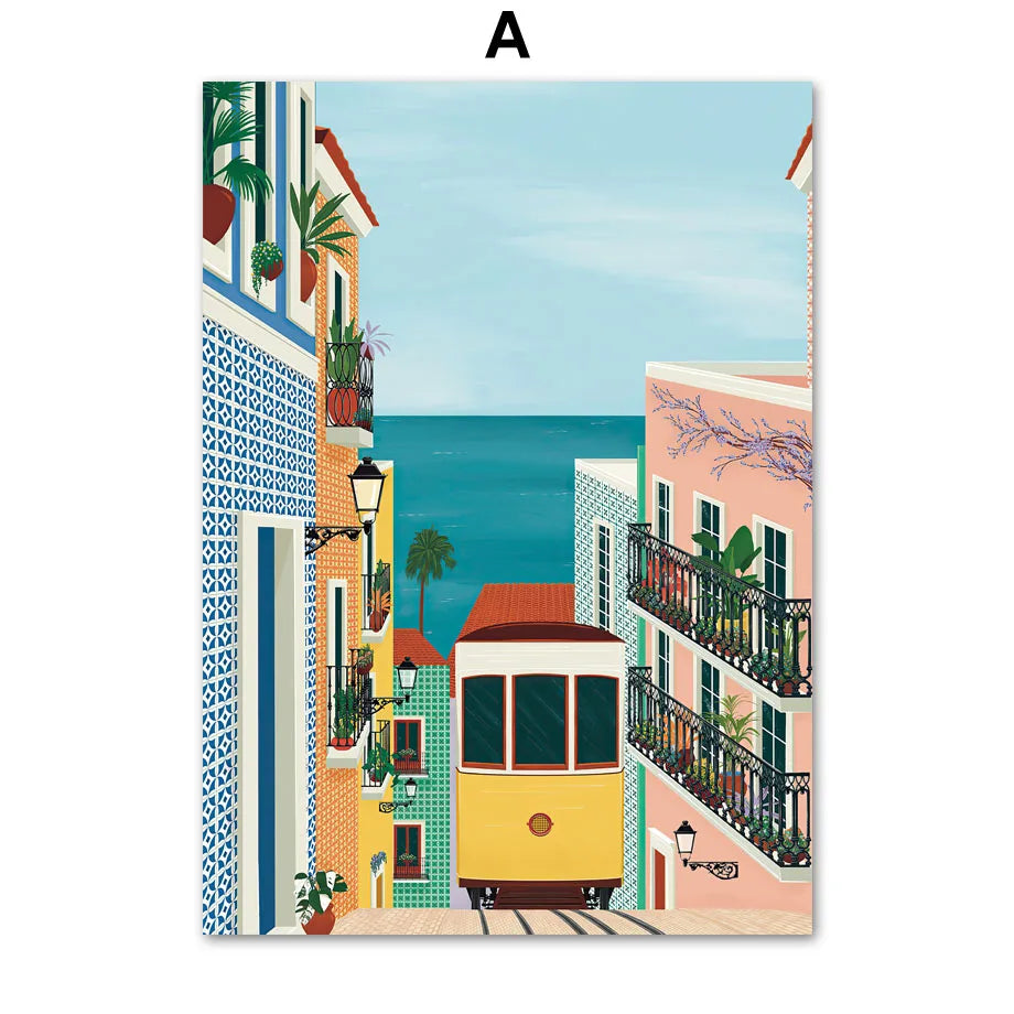 Lisbon Tram Food Portugal Wall Art Canvas Paintings Travel City Posters And Prints Wall Pictures For Living Room Kitchen Decor