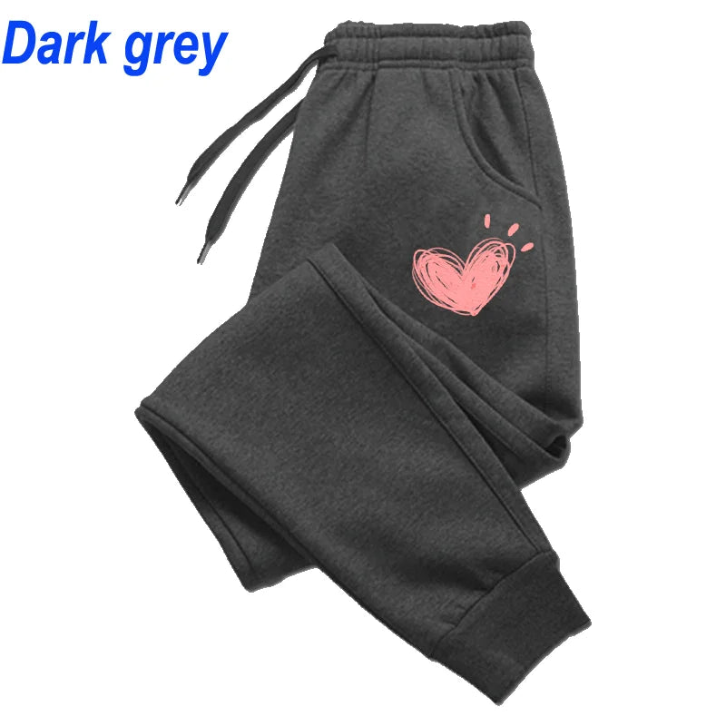 Women Cute Heart Printed Sweatpants Autumn Winter Cotton Long Pants Jogger Trousers Casual Sports Fitness Women Sweat Pants