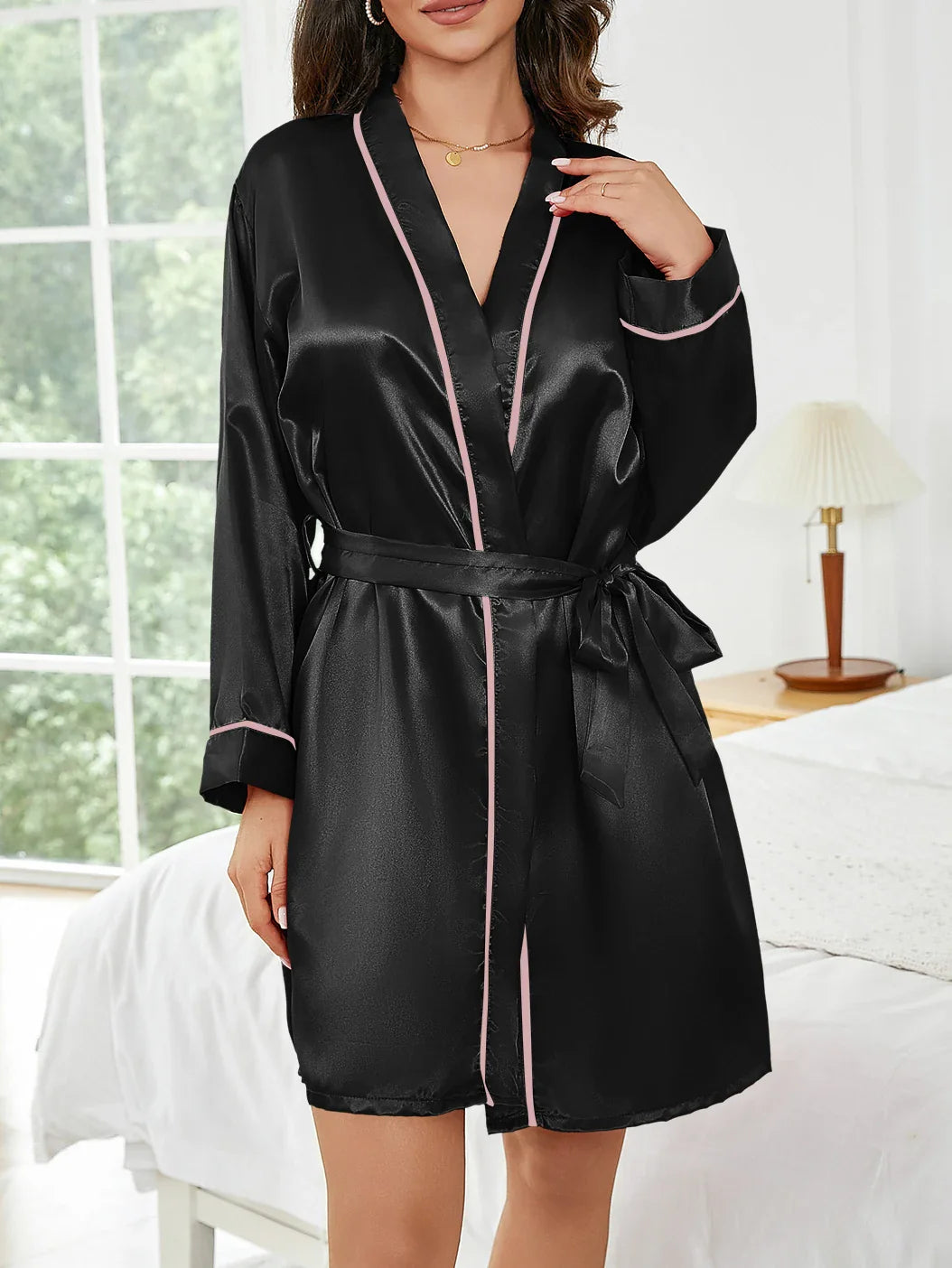 Pure Color Short Robe Women Summer Thin Home Sleepwear Casual Bathrobe Fashion Versatile