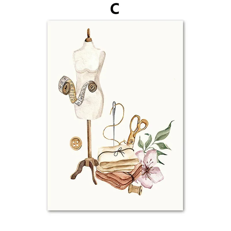 Bohemian, Wall Art, Women's Clothing, Sewing Machines, HD Canvas Print Posters for Home Living Room Bedroom Decoration