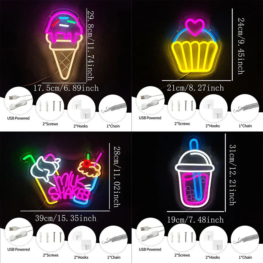 Dessert Series Led Neon Signs, Used For Wall Art Decor, Bakery, Coffee Shop, Shop, Kitchen, Ice Cream Shop Business Wall Lamp.