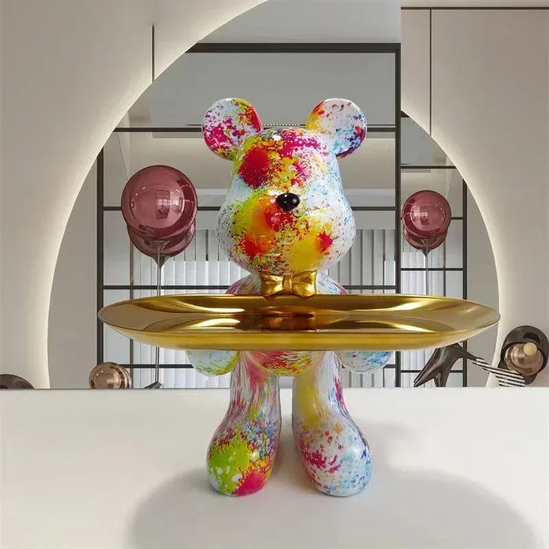 21cm Graffiti Bear Ornament Figurine Home Decoration Animal Statue Keys Storage Shelf Modern Room Sculpture Table Decor Gift