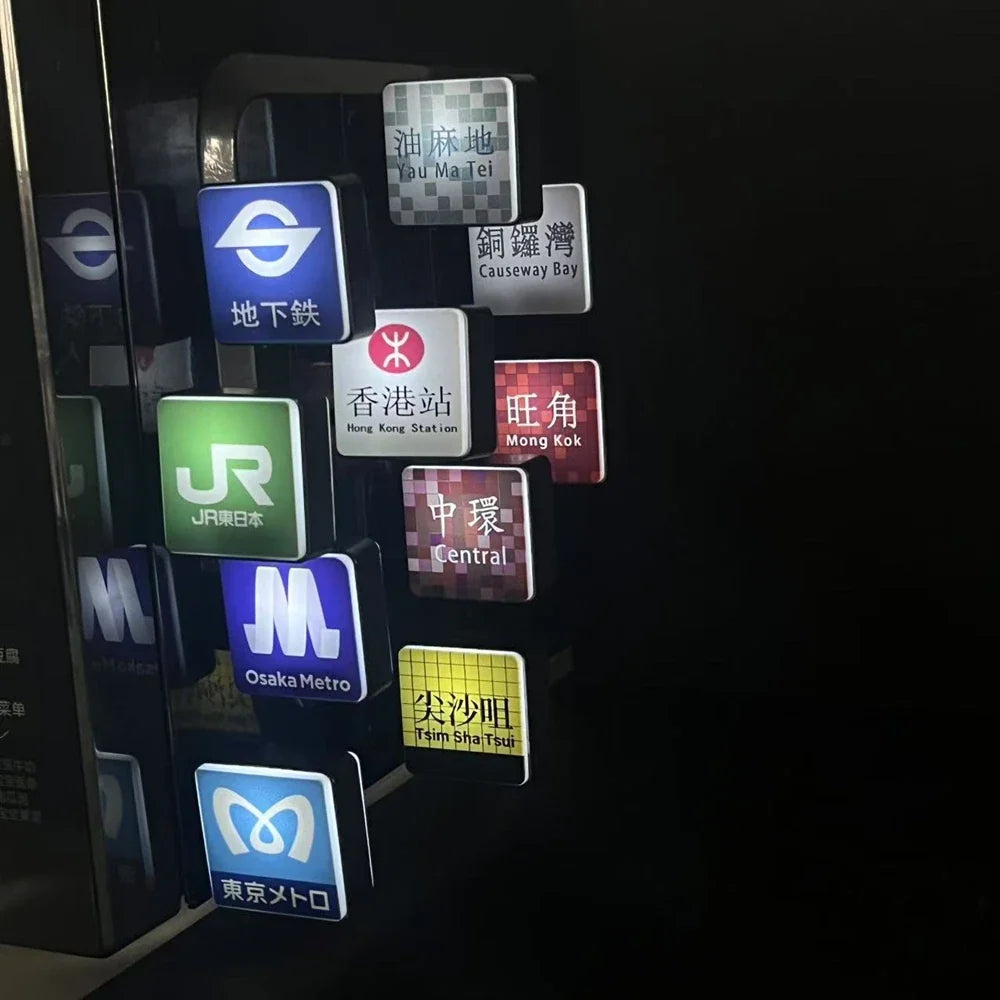 Fridge Magnet Hong Kong Subway Station Sign Fridge Magnet Bottom Magnetic Attraction Glowing Home Decorations for Dormitory Gift