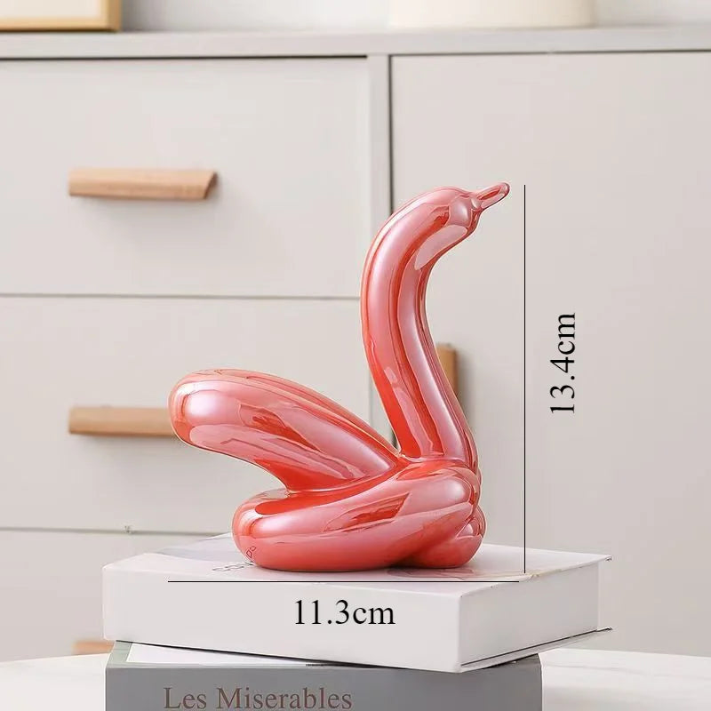 13.4cm Mini Creative Balloon Swan Abstract Ceramic Ornament Sculpture Study Room Statue Home Office Accessories Decoration Gift