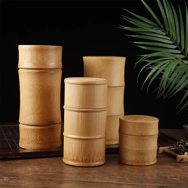Natural Bamboo Tea Canister Food Storage Box Nut Spice Storage Box Tea Canister Eco-friendly Organizer Jar Kitchen Containers