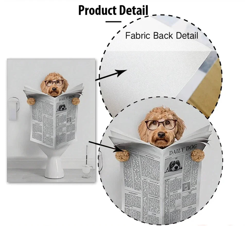 Modern Simple Animal Wall Art Dachshund Toilet Reading Newspaper Canvas Printed Poster Home Bathroom Bedroom Decoration