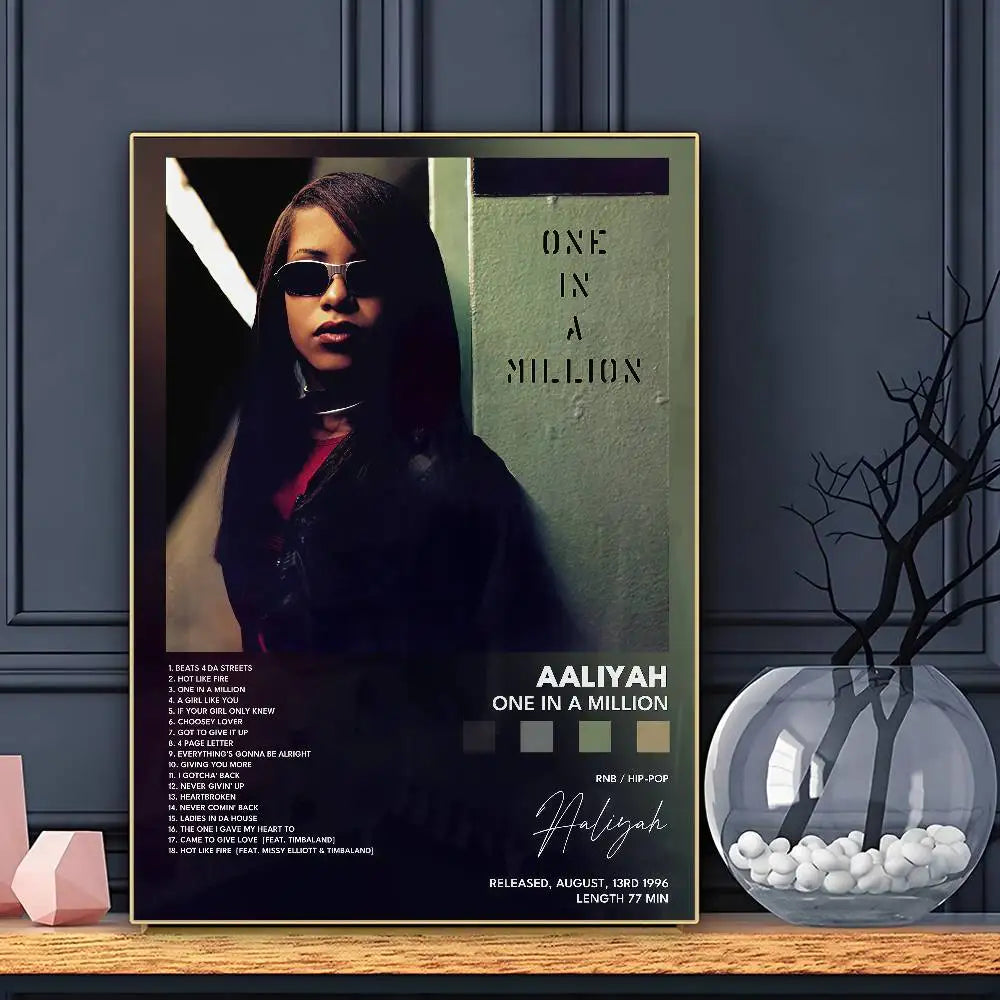 Singer Aaliyah Poster Sticky Wall Art Printing Waterproof Home Living Bed Room Bar Aesthetic Decor