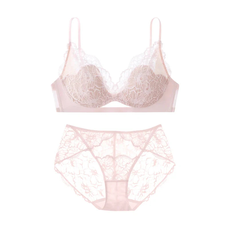 SUJIIN Summer Sexy Bra and Panty Sets for Woman Lace Comfort Thin Bras Set Women's Small Chest Wireless Lingeries Sexy Hot MX325