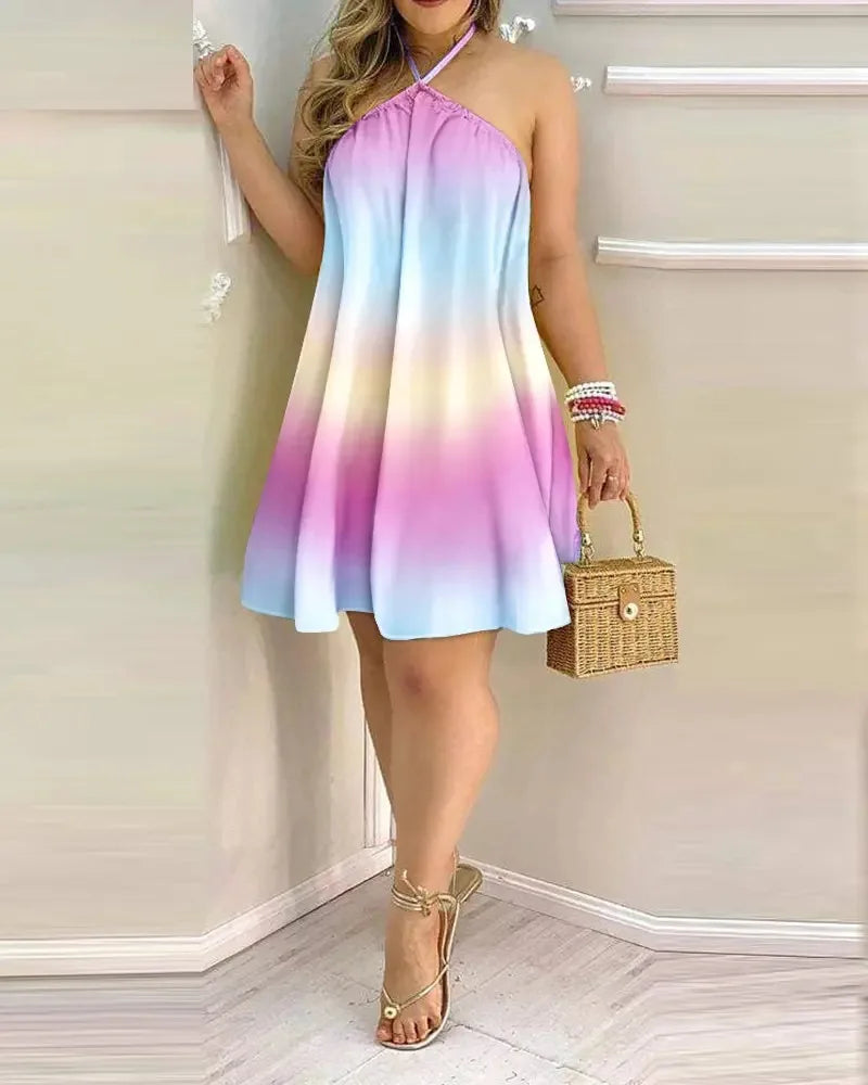 Floral Print Halter Neck Dress Boho Backless Halter Dress For Spring  Summer Women's Clothing