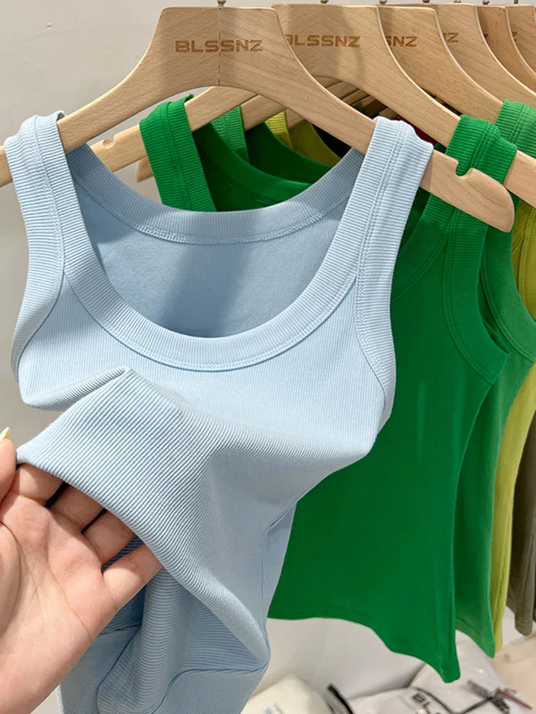 zjaiss Women Solid Round Neck Ribbed Tank Top Camisole Women 2026 Summer Basic Elastic Tank Top O Neck Solid Tank Top