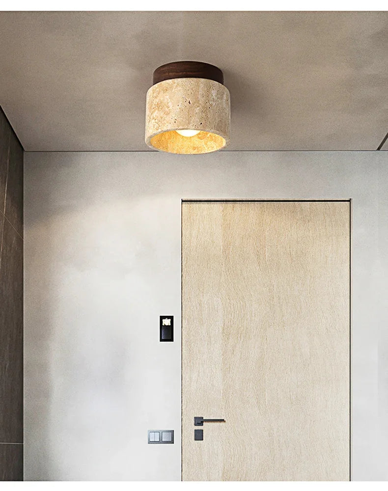 Japanese Wabi Sabi Yellow Marble Hotel Lobby Corridor Ceiling Light Creative Cream Style Restaurant Room Balcony Decorative Lamp