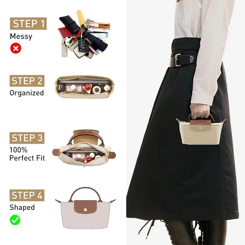 Bag Organizer for Longchamp Small Tote Bag Timid Bags Storage & Finishing Inner Liner Handbags Insert Organizer Fit Mini Size