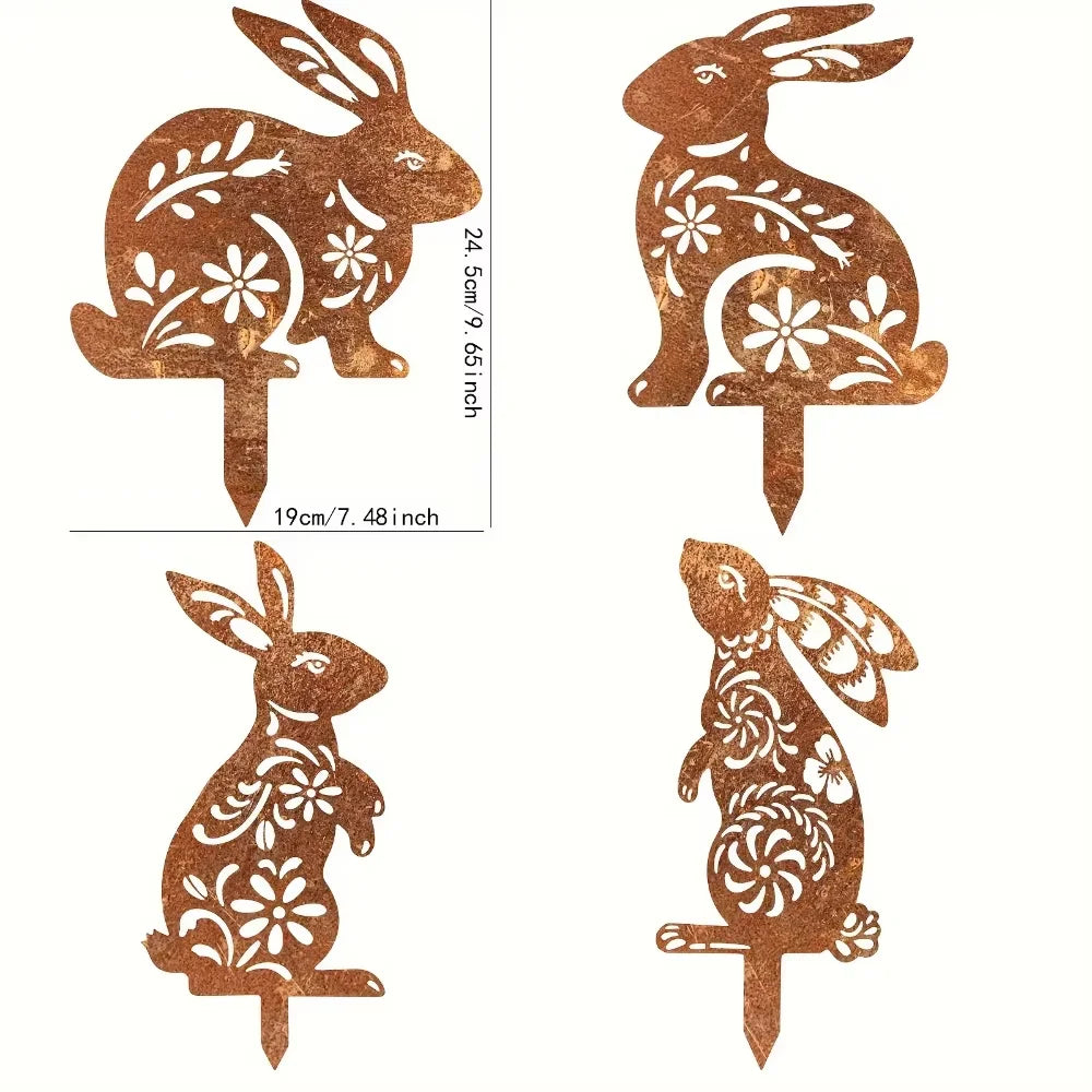 Lovely Rustic Metal Rabbit Garden Post Patinated Rusty Finish Great for Outdoor Adornment Backyard Patio Farm Area