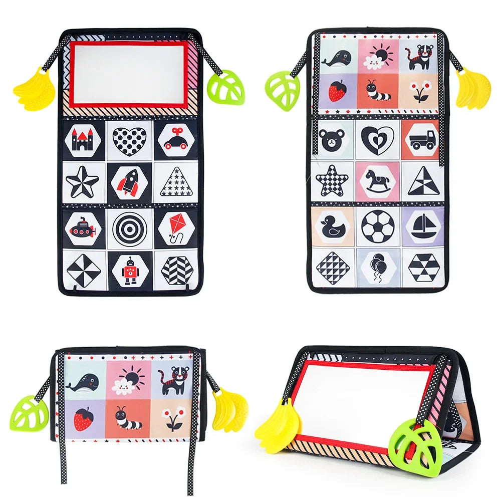 Black and White Baby Floor Mirror Tummy Time Sensory Toys 6-24 Months Baby Toys Montessori Toys Crawling Development Baby Toys