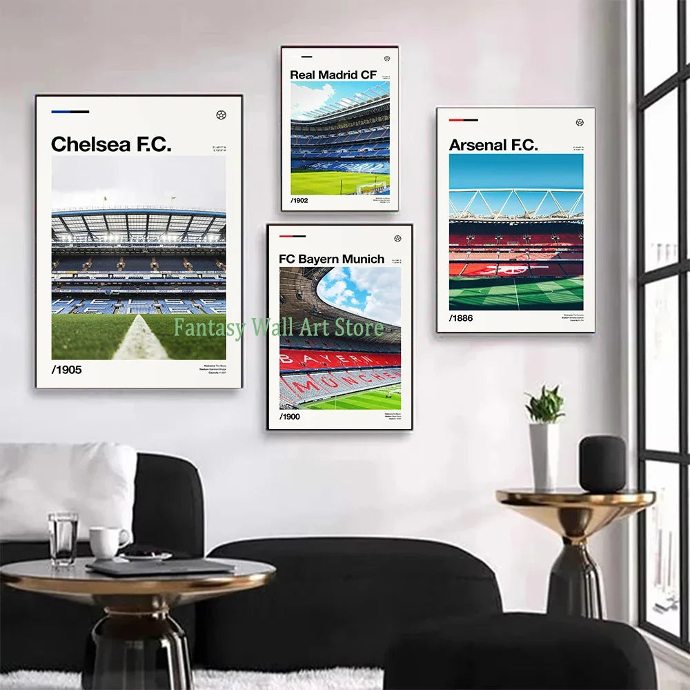 Famous Stadium Football Poster Football Fans Wall Art Decor Canvas Painting Stadium Minimalist Prints Aesthetic Wall Decoration