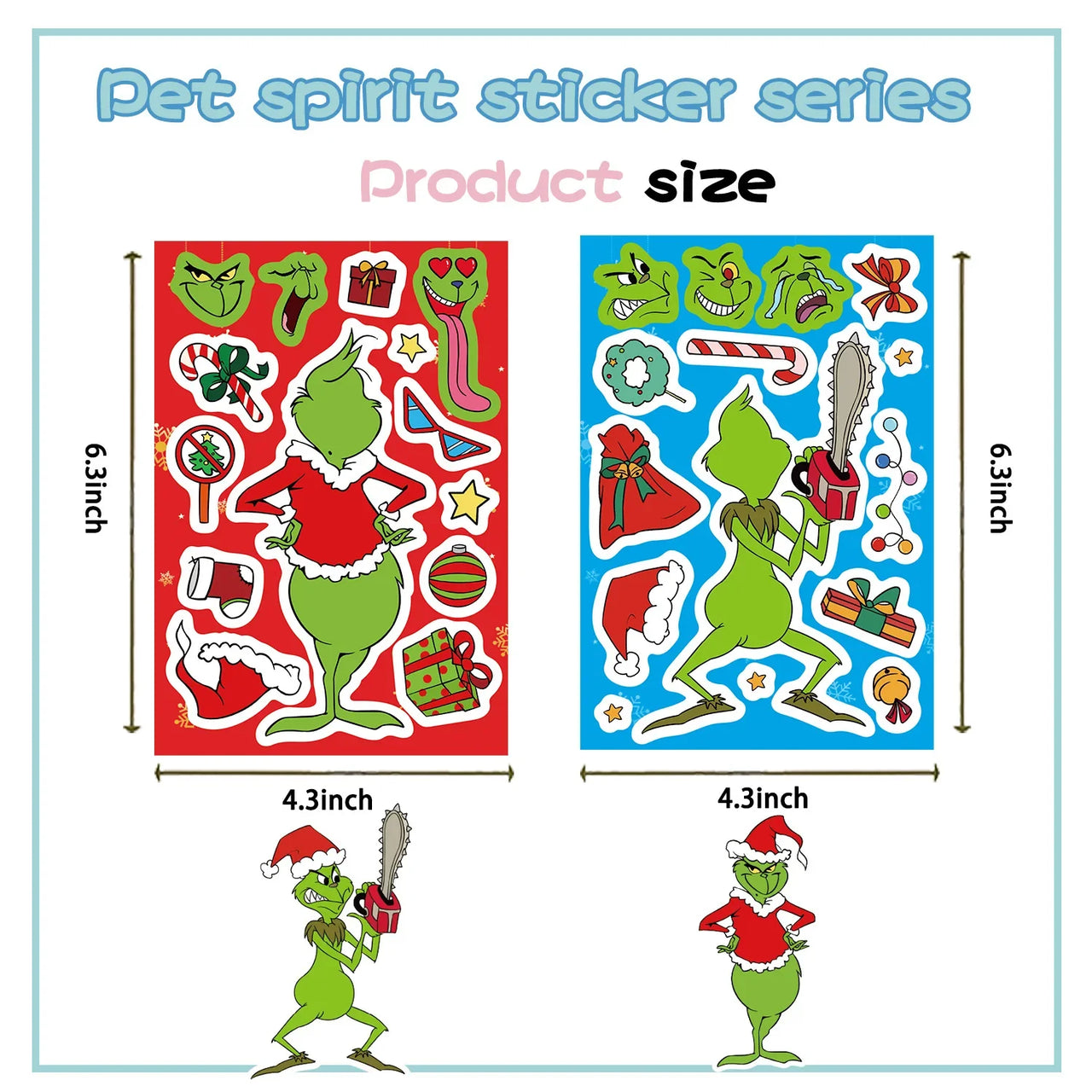 8/16/24PCS Puzzle Stickers Cartoon Green Haired Monster Make a Face Stickers DIY Handicrafts Waterproof Stickers