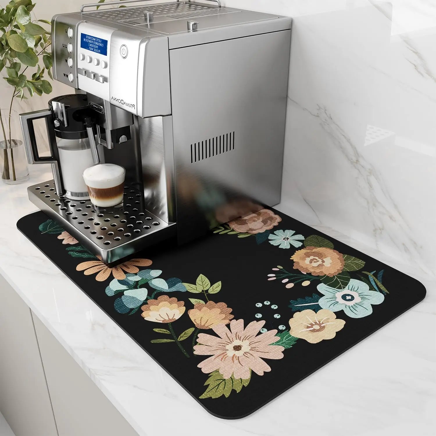 VIKAMA Coffee Machine Mat Rubber Backing Water-Absorbent Dish Drying Pad Kitchen Worktop Drainage Mat Home Decor