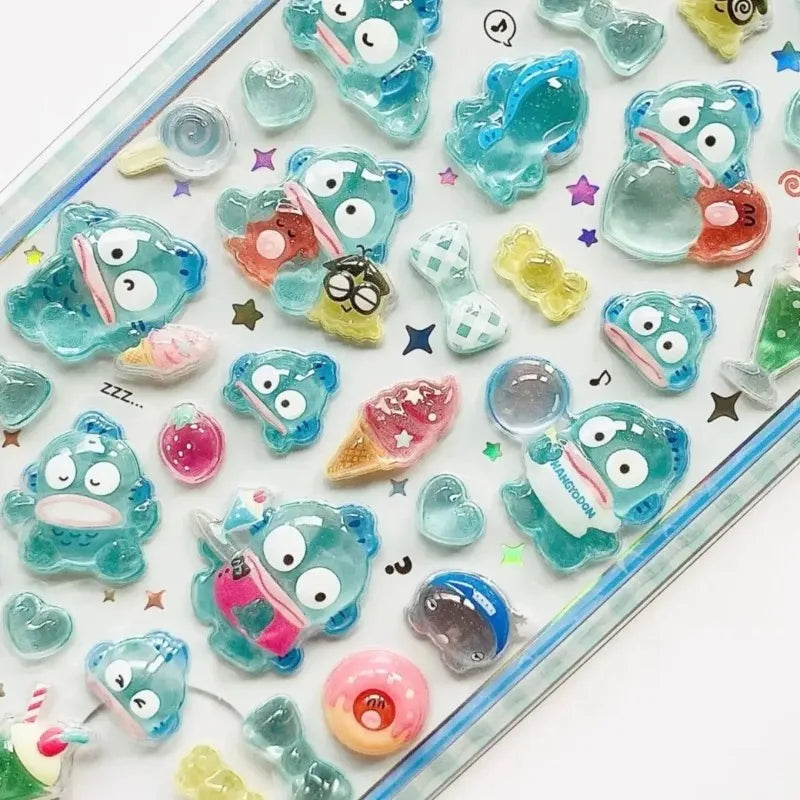 3D Sanrio Hellokitty Kuromi Cinnamoroll Stickers Cute Anime Transparent Jelly Crystal Decorative Sticker Phone Case DIY Kids Toy
