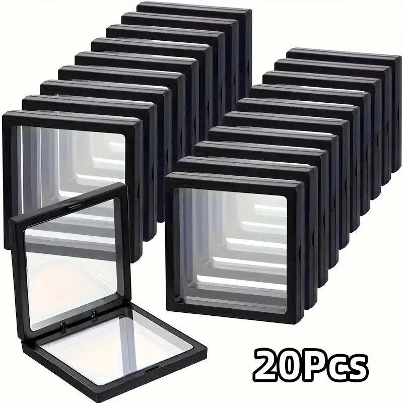 20Pcs Clearview 3D Floating Display Cases Dustproof Acrylic Jewelry Storage Box with Elastic Film Transparent Hanging Organizer