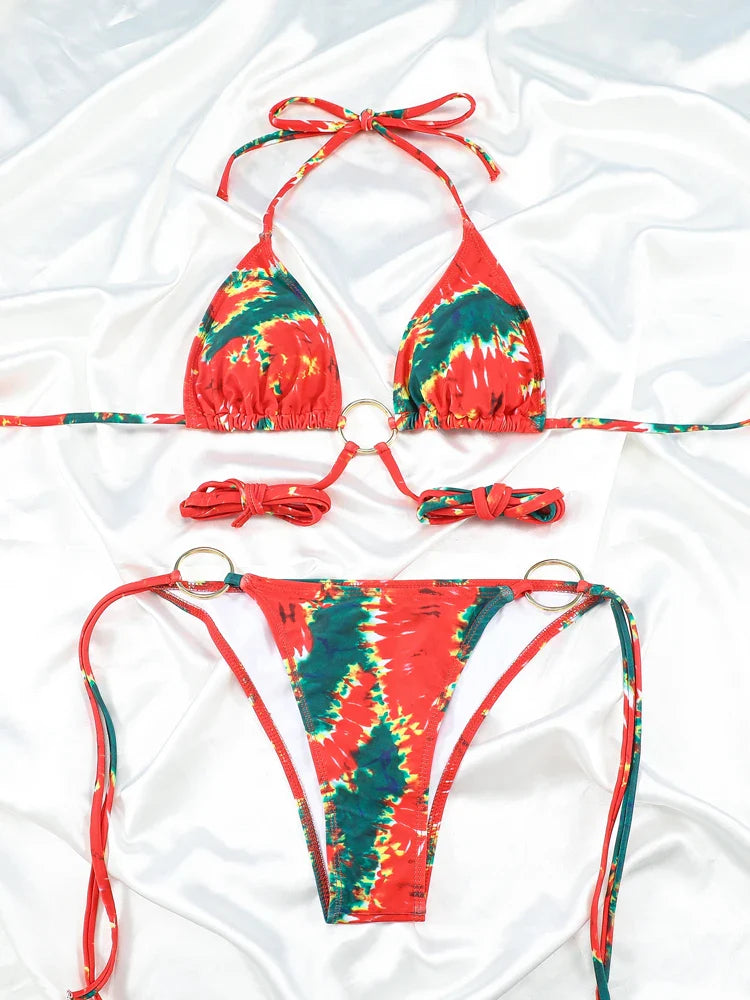 Extreme Print Bikini for Women Cut Out Swimwear Low Waist Swimsuit Micro Bikinis Set Bathing Suit Triangle Beachwear 2024
