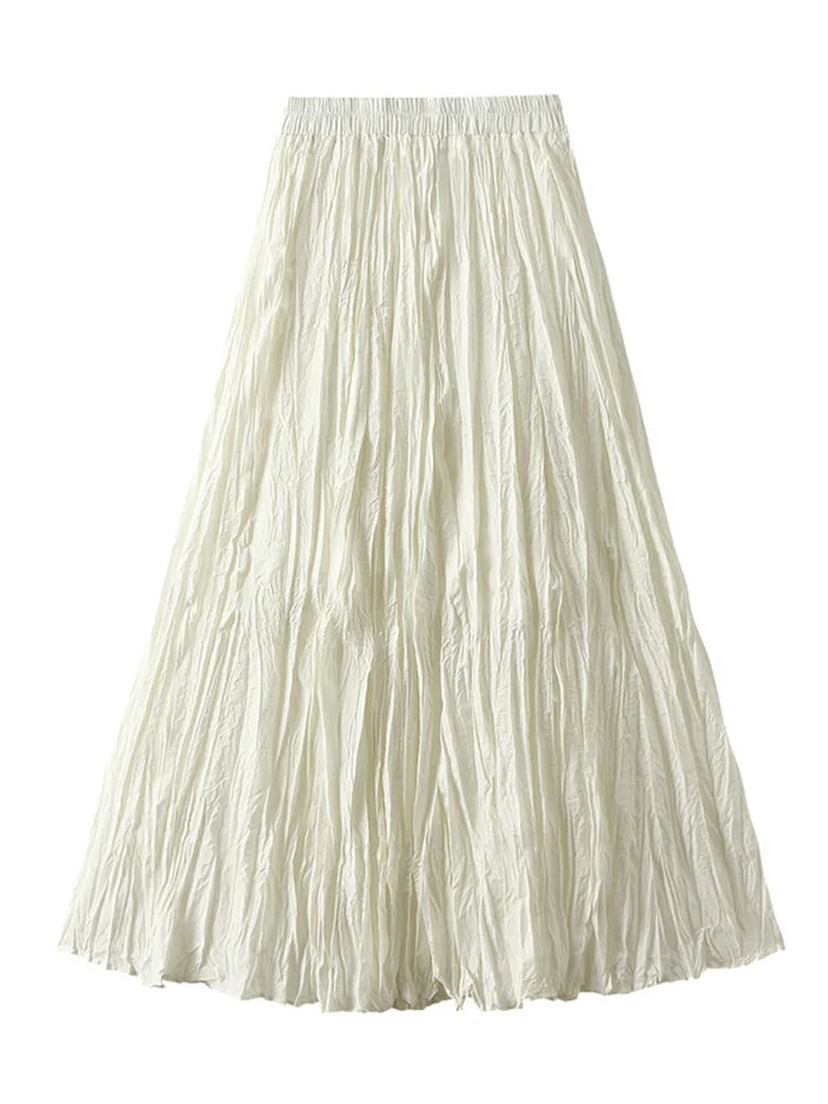 KarSaNy Long Pleated Skirts For Woman High Waist Large Hem White Skirt Summer Women's A Line Maxi Skirts For Women 2026 Long