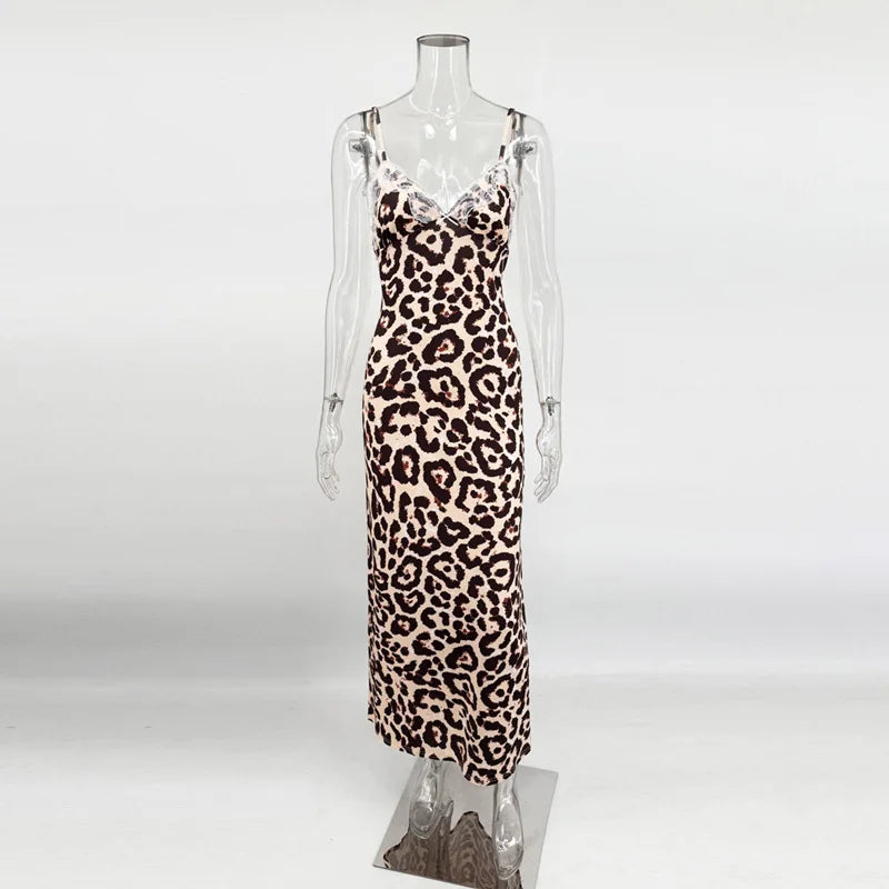 Tossy Lace V-Neck Patchwork Maxi Dress Women Backless High Waist Slim Spaghetti Contrast Party Dress Female Spring Long Dress