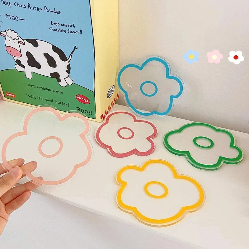 Flower Coasters Acrylic Waterproof Heat Insulation Anti Slip Coffee Cup Mats Cute Flowers Pads Kitchen Tableware Pad Decoration