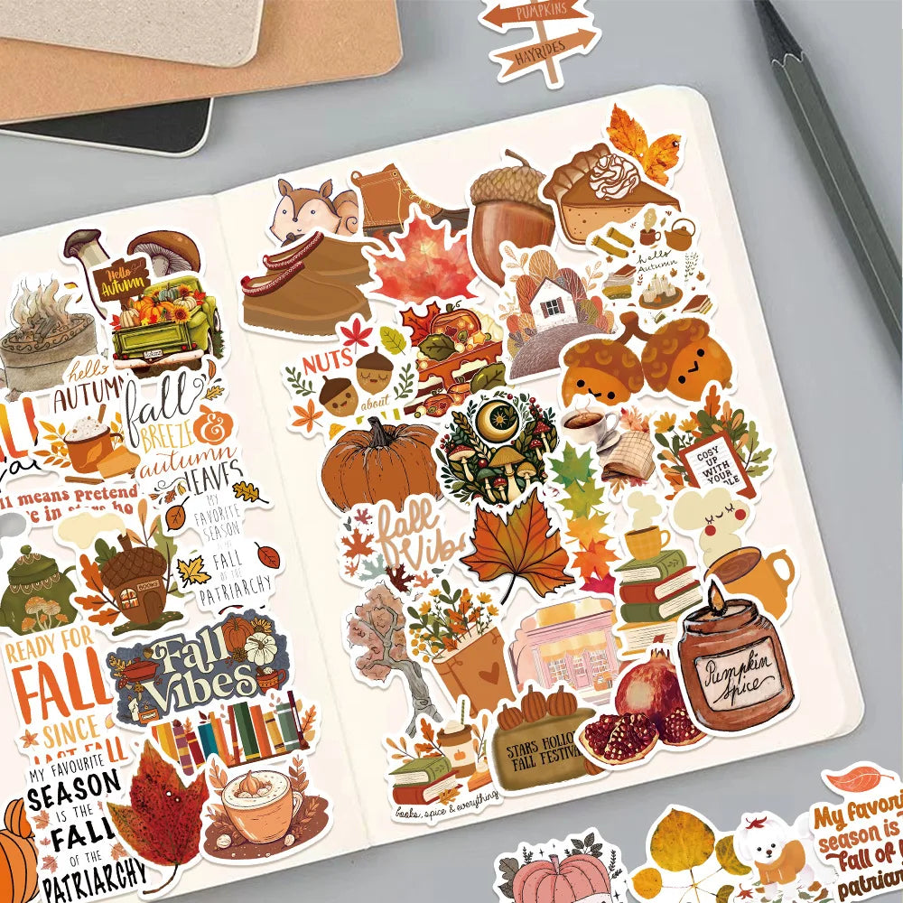 50PCS Fall Cartoon Stickers Notebook Computer Handbook Guitar Skateboard Decorative Stationary Stickers