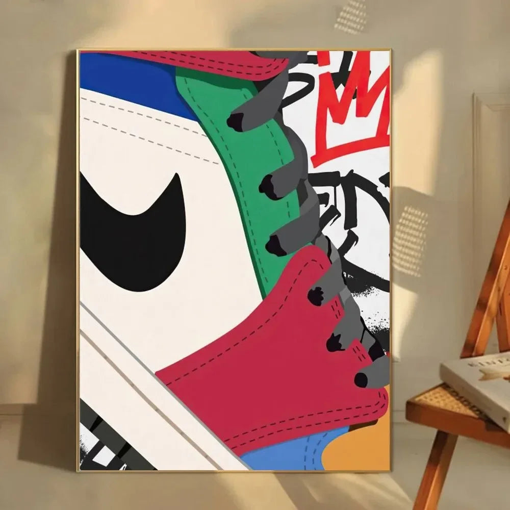 Classic Abstract Wall Art, Graffiti Popular Fashion Sneakers, HD Canvas Print Poster, Home Living Room Bedroom Decoration