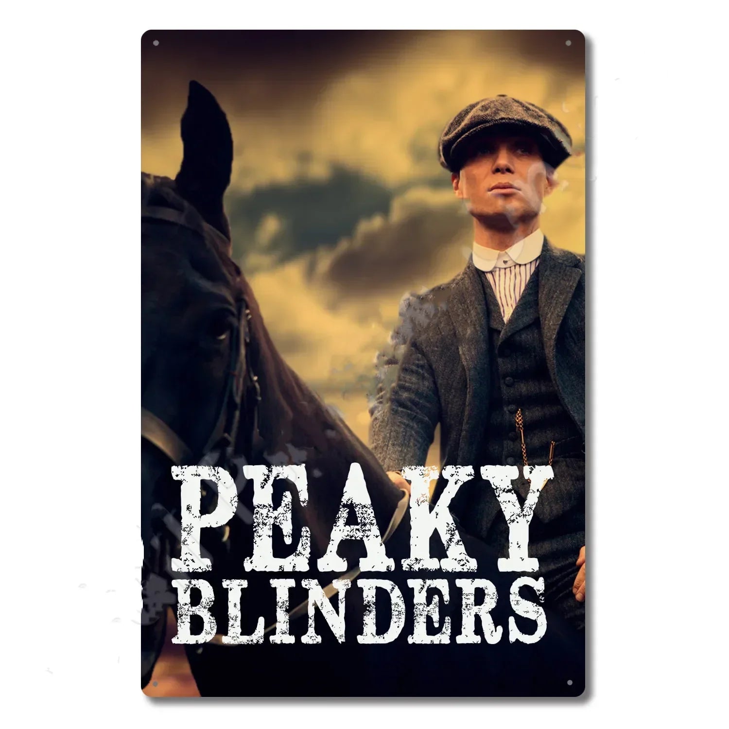 P-Peakys B-Blinders Whiskey Metal Sign - Retro Tin Plaque with Iconic Flat Cap & Whiskey Bottle Art, Eye-Catching Wall Decor