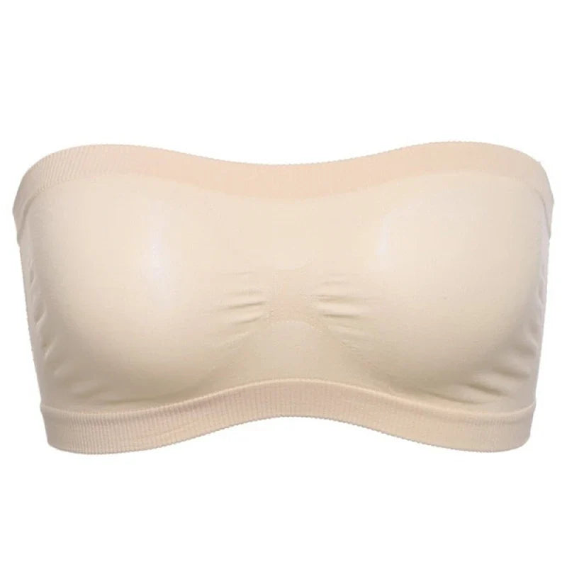 Lady's Sexy Strapless Crop Top Bra Bandeau Boob Tube Brassiere Summer Breathable Mesh Invisible Strapless without Chest Pad Wrap