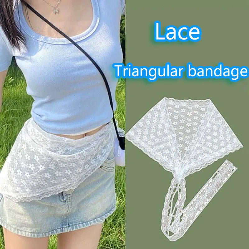 2025 HOT SALE! Y2K Women Lace Tulle Bandage Skirt Stacked Lace Half Skirt Layering Small Butt Curtain Flower Triangle Hair Scarf