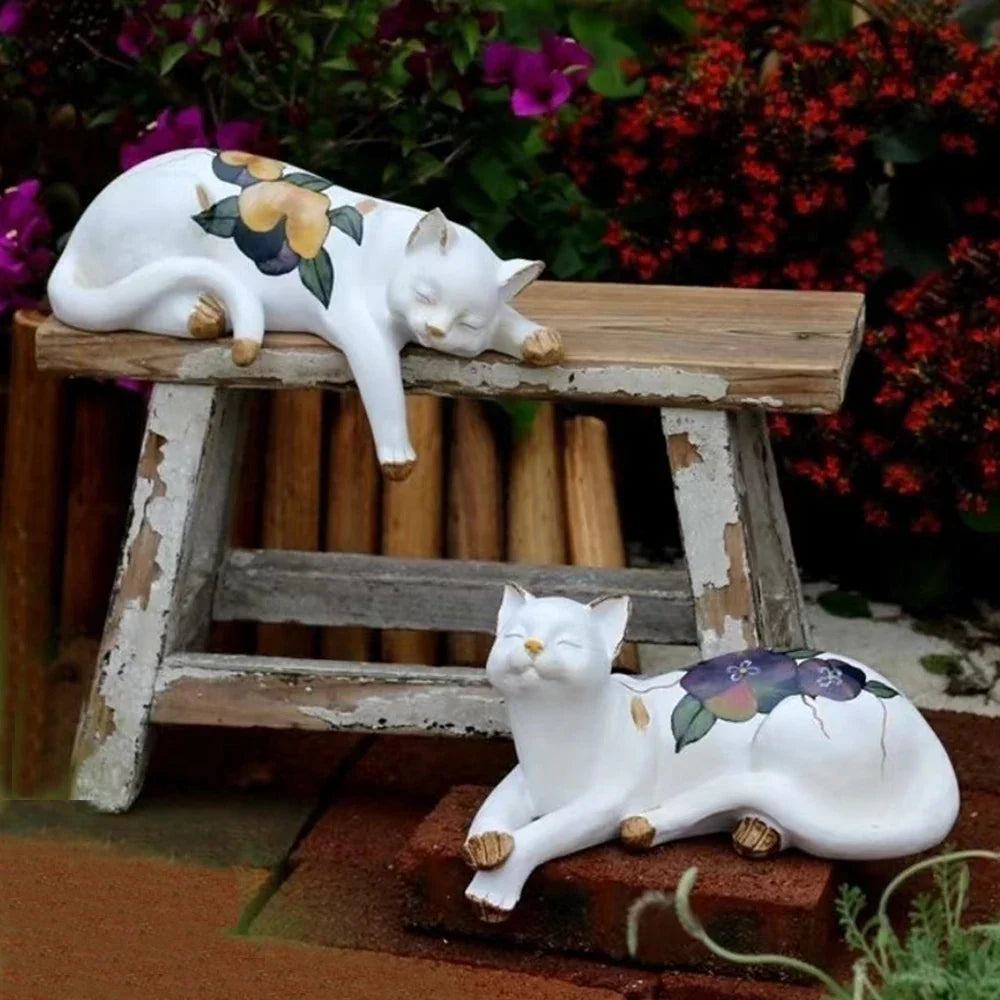 Sleeping Cat Garden Statues Outdoor,Cat Figurine Memorial Statue Makers Garden Resin Sleeping Cat Statues for Garden Decor Cat