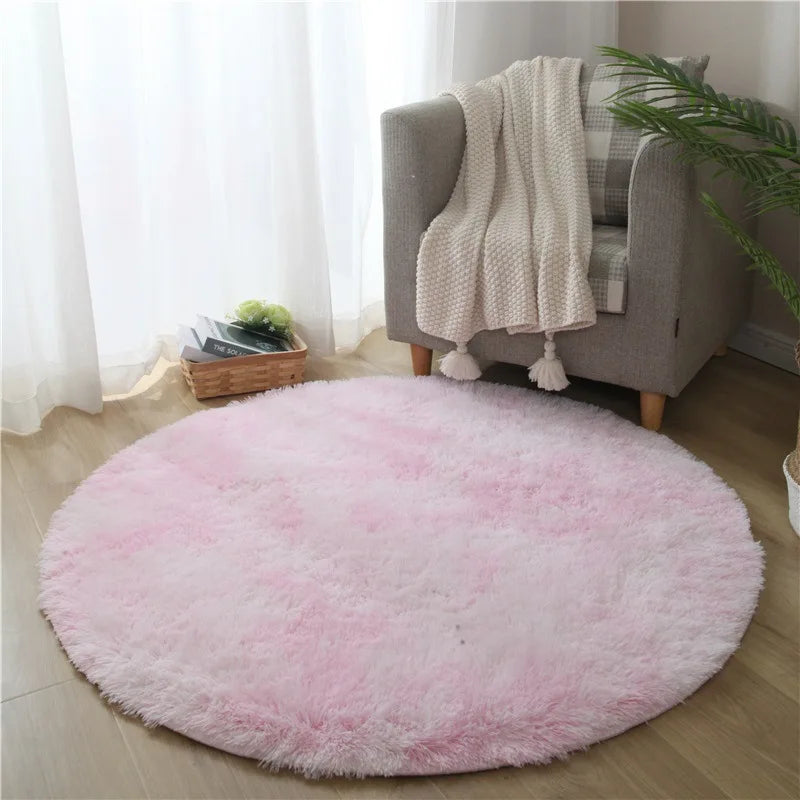 VIKAMA Pink Round Carpet Fluffy Soft Area Floor Mat Children Girls Room Princess Castle Plush Carpet Living Room Home Decor