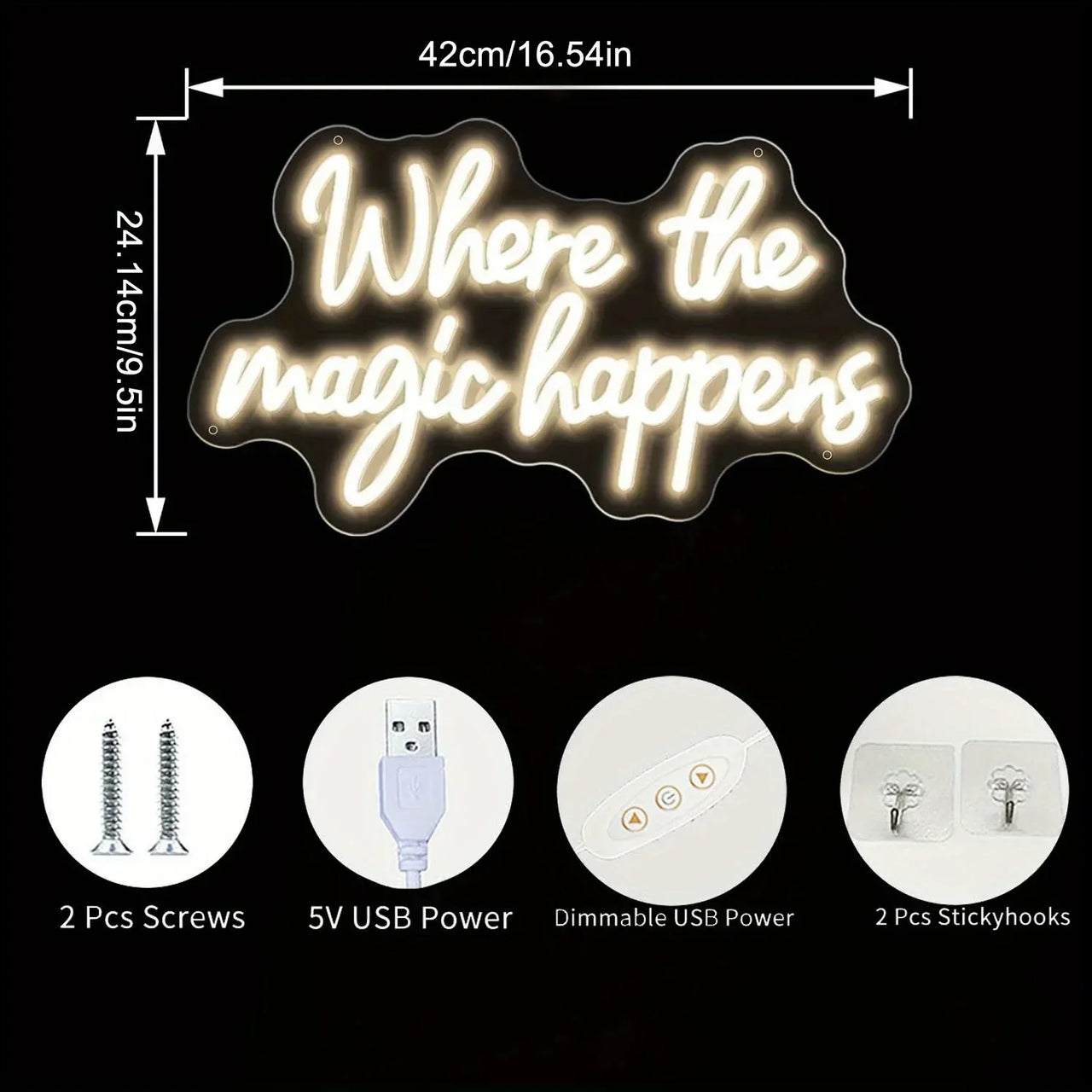 Where The Magic Happens Neon Wall Decoration USB Powered Large LED Neon Lights For Weddings Bedrooms Birthday Game Room Decor