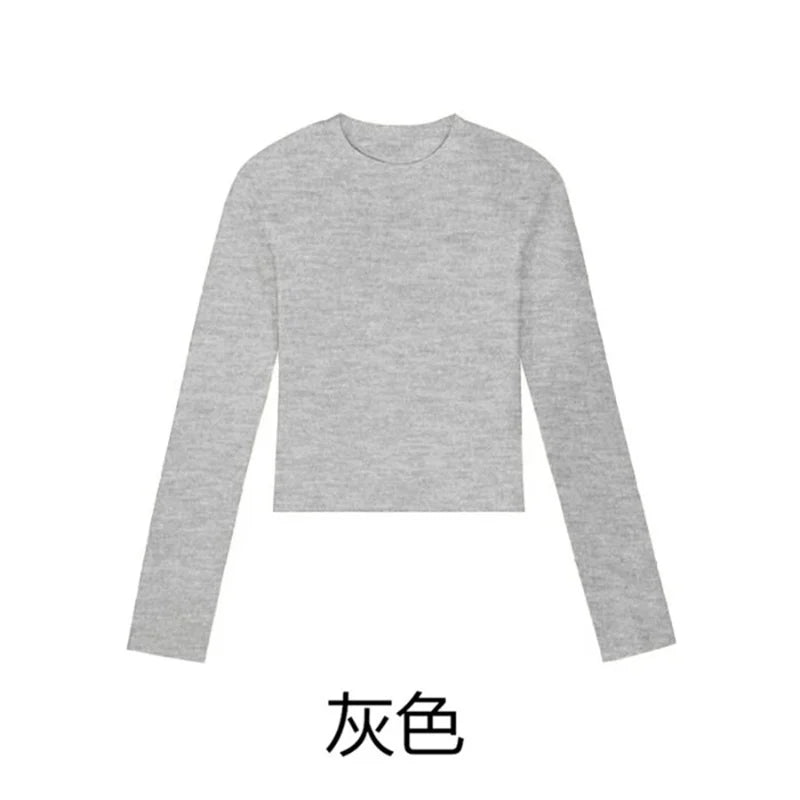 Cotton O Neck Long Sleeve Shirt Women Sexy Cropped Tops 2026 Autumn Black Casual Skinny Slim Basic Woman T Shirts White Clothing
