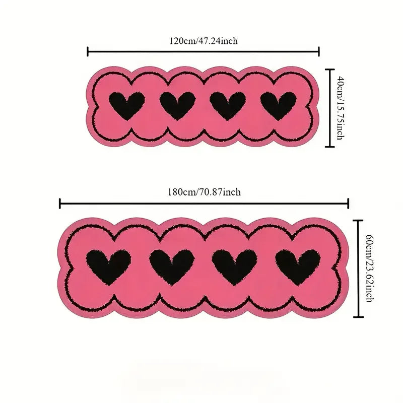 VIKAMA Pink Heart-Shaped Long Strip Floor Mat, Soft And Non-Slip Bedroom Bedside Carpet, Porch Path Carpet For Home Decoration