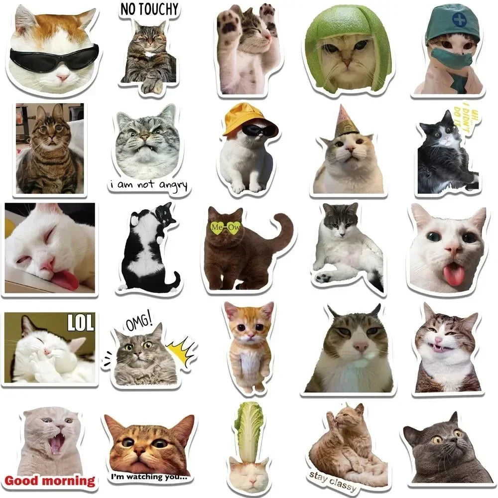 50Pcs Kawaii Funny Cat Stickers Pack Waterproof Laptop Phone Scrapbooking Motorcycle Car Korean Decal Sticker for Kids Toys