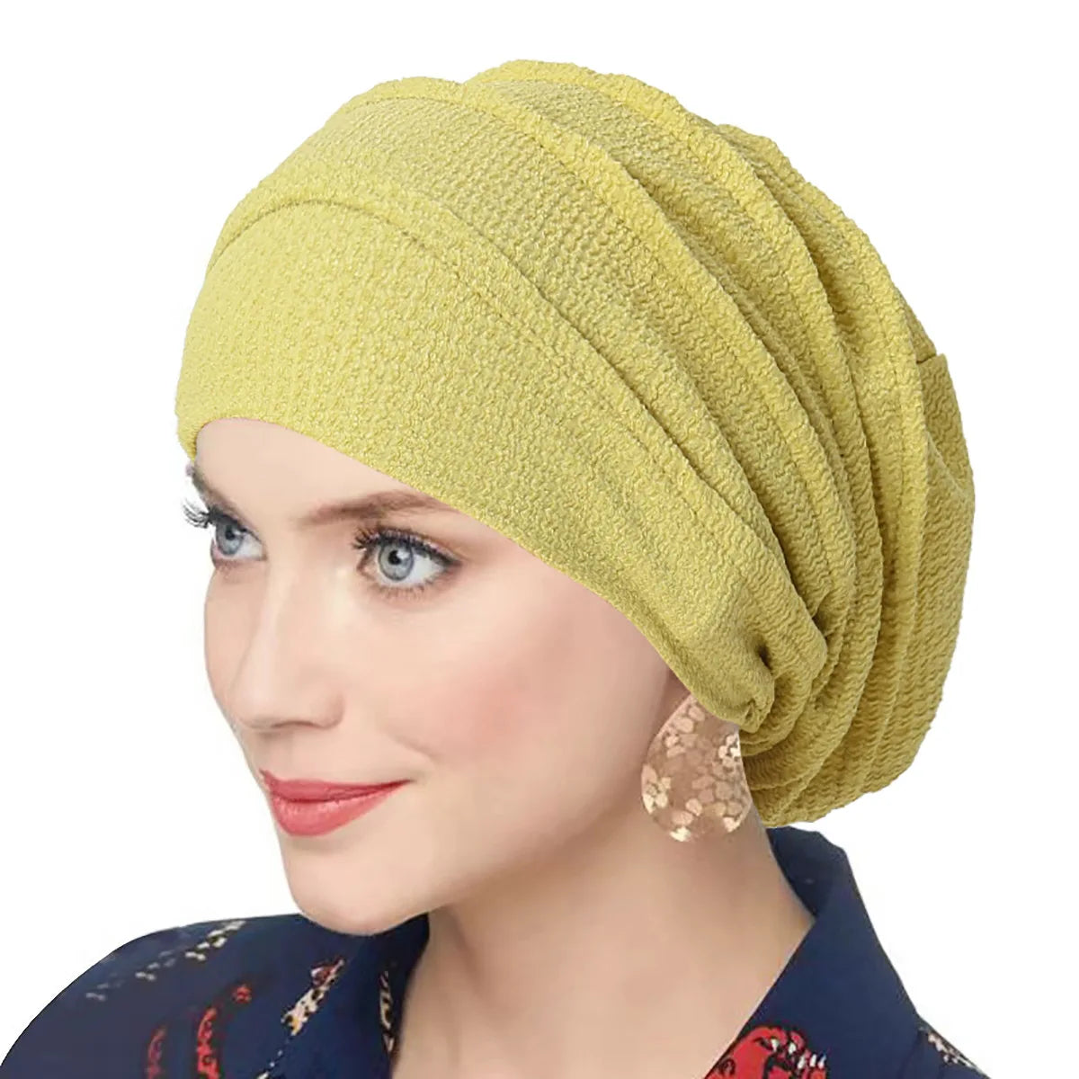 Trendy Crinkle Women's Solid Color Hijab Turban Soft Elastic Indian Bonnet Head Wrap Head Scarf Chemotherapy Cap