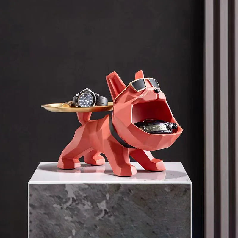 Resin Cool Bulldog Crafts bully Dog Butler With Tray For Key Holder Storage Jewelries Animal Room Home Decor Statue   Sculptu