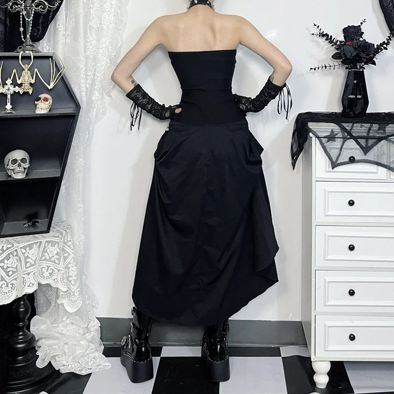 Goth Streetwear Gothic Skirt Women Harajuku Emo Alternative Grunge High Waist Bandage A-line Skirts Y2k E-girl Indie Clothes