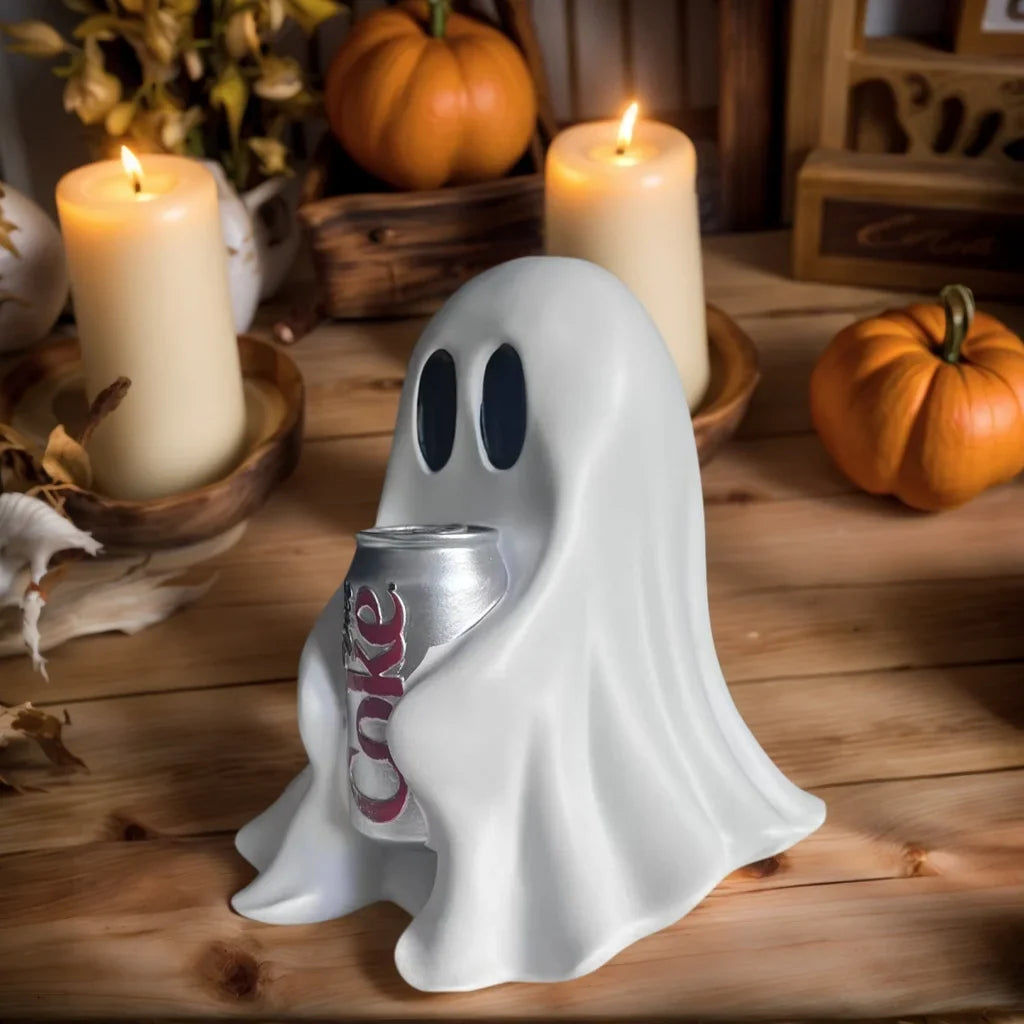 1 Piece of Halloween Cute Ghost Holding Coke Statue Ornament, Funny and Cute Shape, Home Desktop Holiday Atmosphere Decoration Good Item