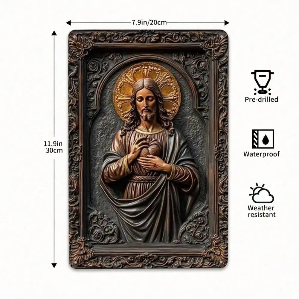 Sacred Heart Jesus Metal Wall Art, Religious Home Decor, Catholic Gift, Christian Relief Sculpture