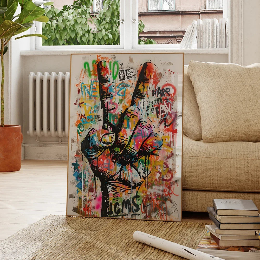 Modern Pop Art Street Graffiti Abstract Yes Gesture Wall Art Canvas Painting Posters For Living Room Bedroom Home Decor