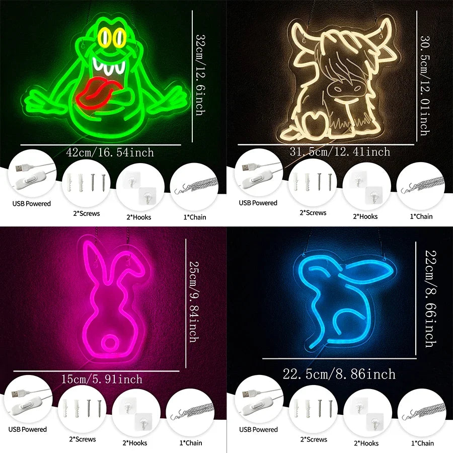 Neon Sign With Animal Theme, Led Animal Lamp For Wall Decor, Usb Powered, Wall Lamp For Bedroom, Club, Office And Game Room.