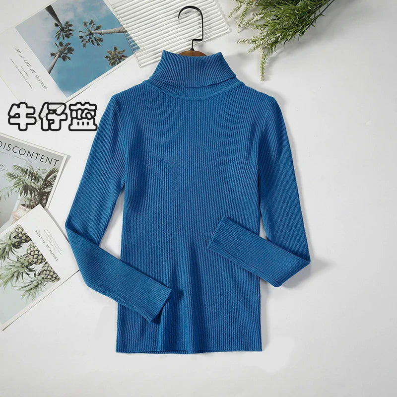2026 Simple Women Turtleneck Sweater Winter Fashion Pullover Elastic Knit Ladies Jumper Casual Solid Black Female Basic Tops
