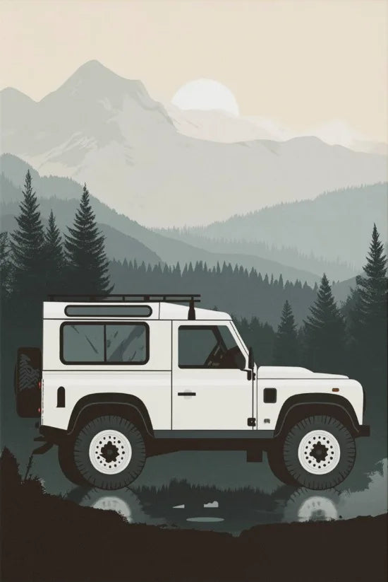 L-and-R-over Defender 90 Offroad Poster Classic Retro Automotive Poster Canvas Prints Classic Off-road Vehicle Aesthetic Print