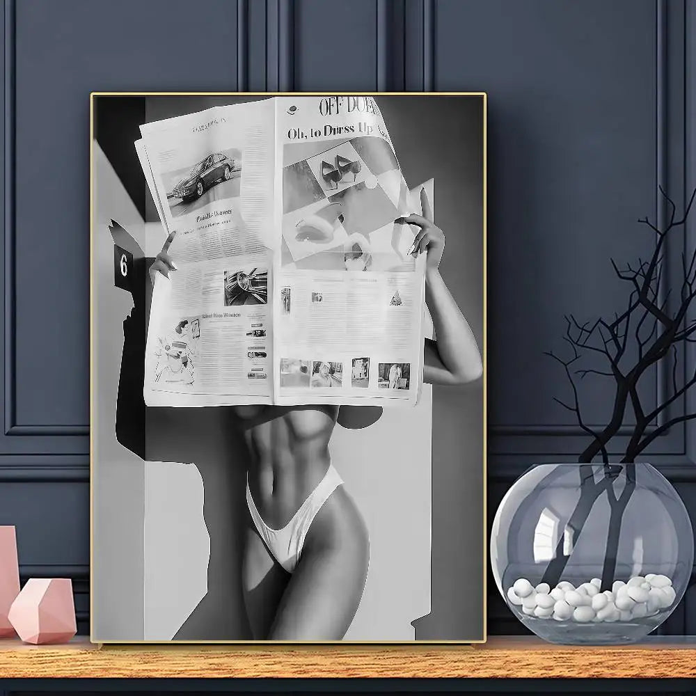 Modern Luxury Fashion Black White Art Heels Champagne Retro Poster Sticky Wall Art Printing Waterproof Home Living Bed Room Bar