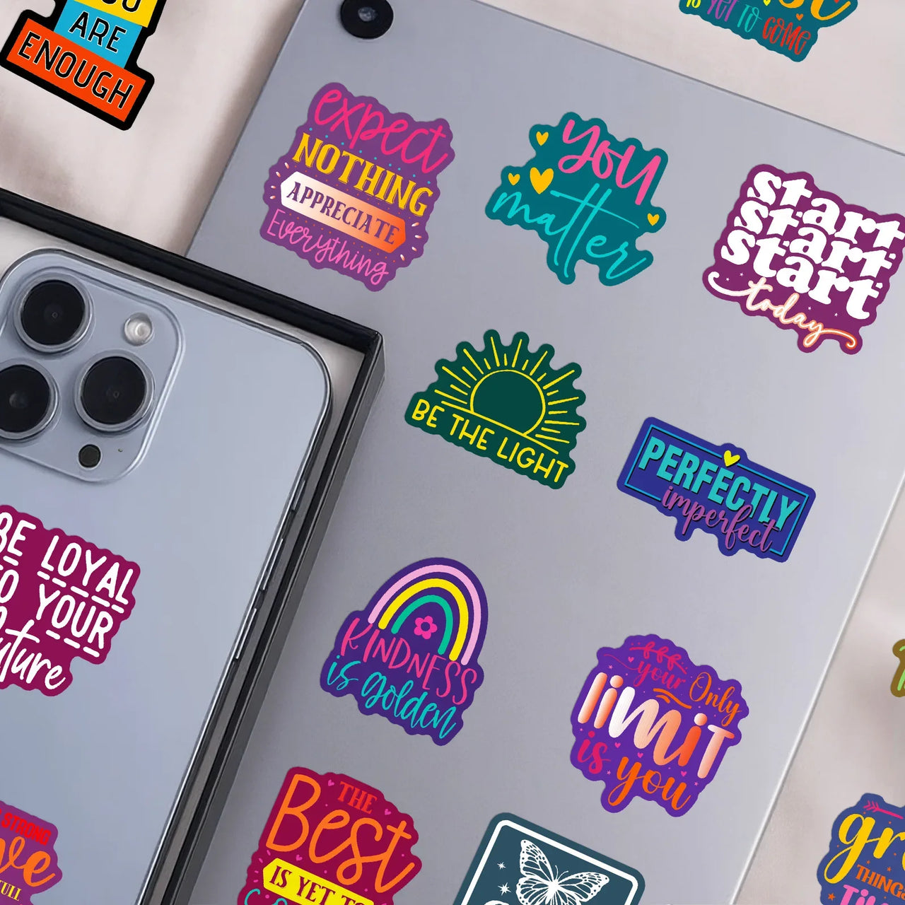 50PCS Inspirational Text Graffiti Stickers Colorful Healing English Stationery Decoration Stickers